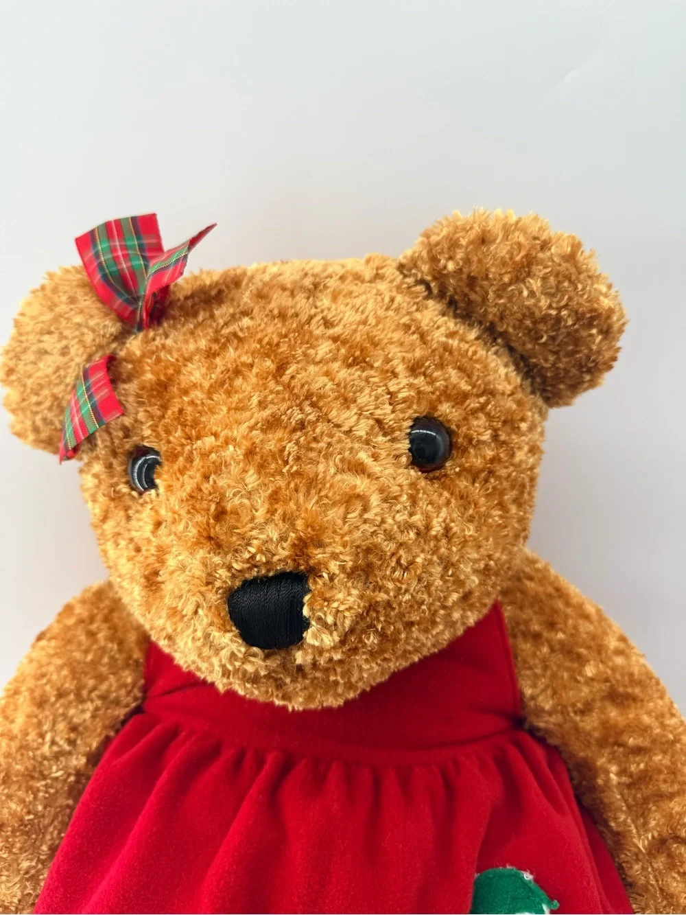 jcpenney Brown Teddy Bear in Red Dress with Plaid Bow